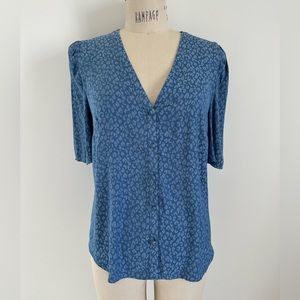 Blue Leopard Print Silky Top